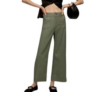 Anthropologie Maeve Colette Wide-Leg Cropped Pants, Olive, 32